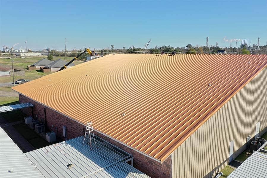 Metal roof on church building